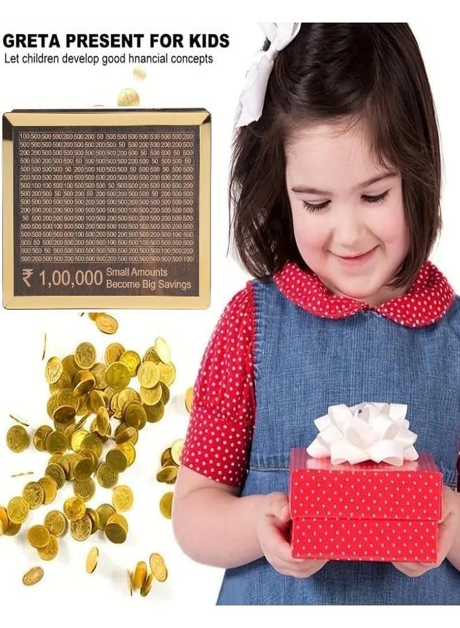 BHUMLO Wooden Piggy Bank for Kids & Adults, Coin Box with Carved Design, Savings Box, Mini Bank, Donation Box, Smart Money Box, Wooden Coin Box, Piggy Bank with Numbers (Golden Money Bank) - Image 5